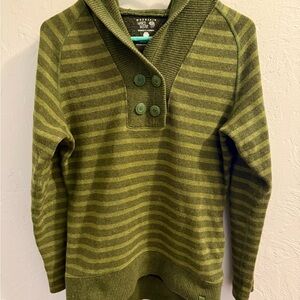 Mountain Hardwear Green Striped Hooded Wool Sweater
